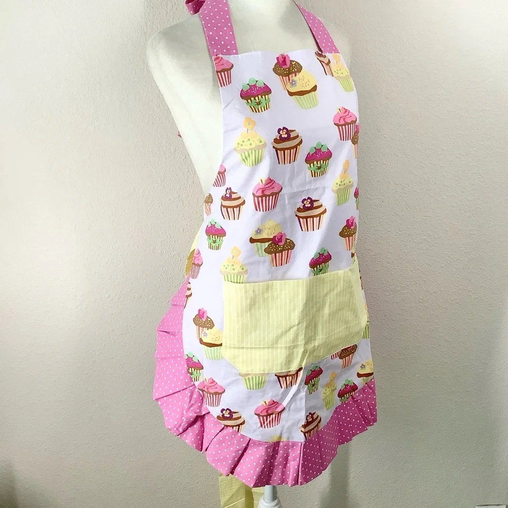FLIRTY APRONS Novelty Cupcake Print Apron Ruffle Pockets Baker Pastry Chef Pink - Picture 9 of 9